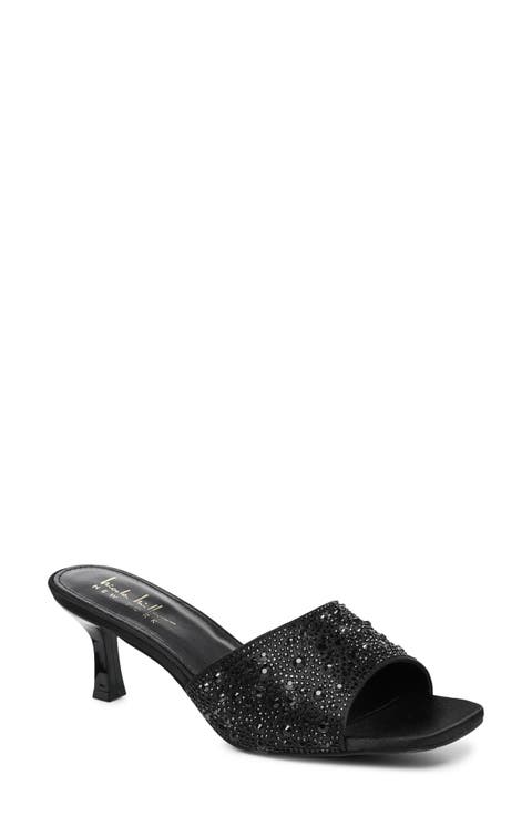 Rhinestone Embellished Mule Heeled Sandal