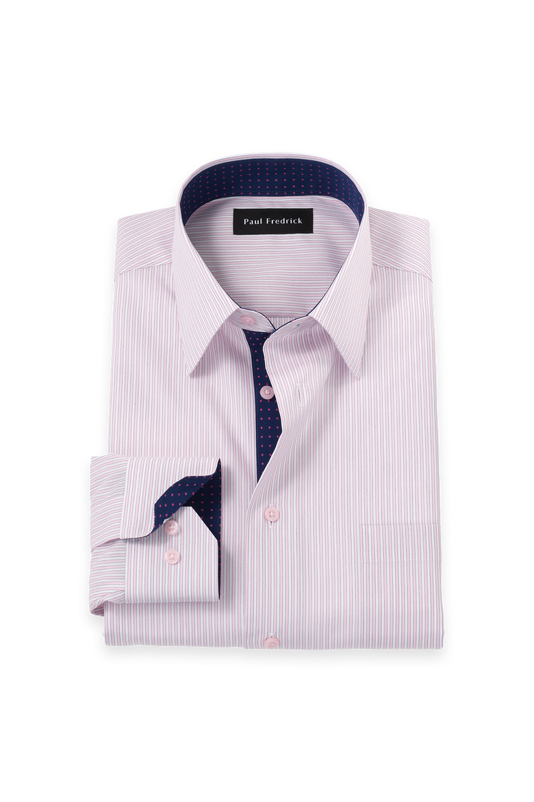 Cotton Point Collar Poplin Tailored Contrast Trim Button Cuff Long Sleeve, Main, color, Pink/Navy