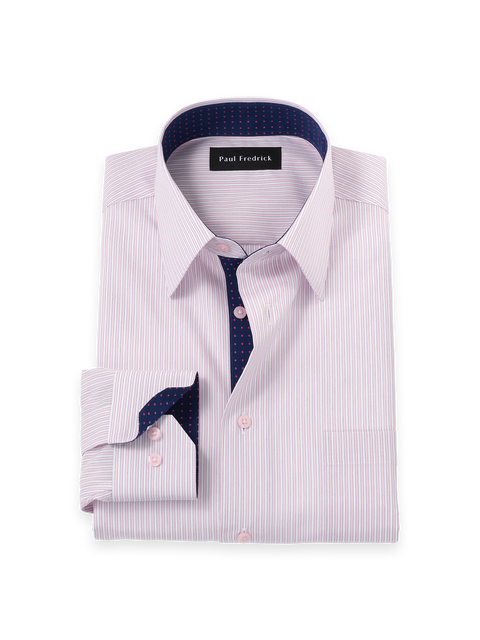 Cotton Point Collar Poplin Classic Contrast Trim Button Cuff Long Sleeve