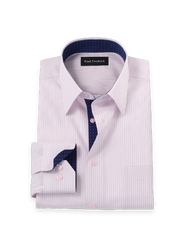 Paul Fredrick Cotton Point Collar Poplin Tailored Contrast Trim Button Cuff Long Sleeve