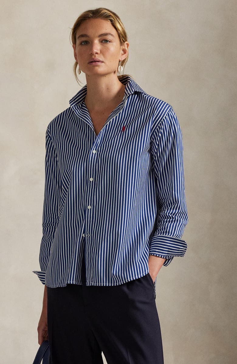 Polo Ralph Lauren Stripe Relaxed Fit Cotton Button-Up Shirt, Alternate, color, 1073D Royal/White