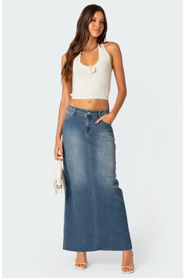 Elowyn Denim Maxi Skirt with Back Slit Detail, Alternate, color, BLUE