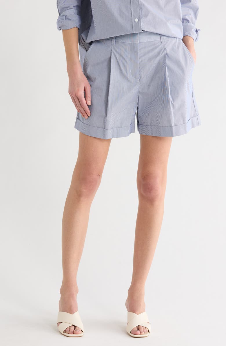 TWP Cisco Pleated Front Cotton Shorts, Main, color, Indigo / White