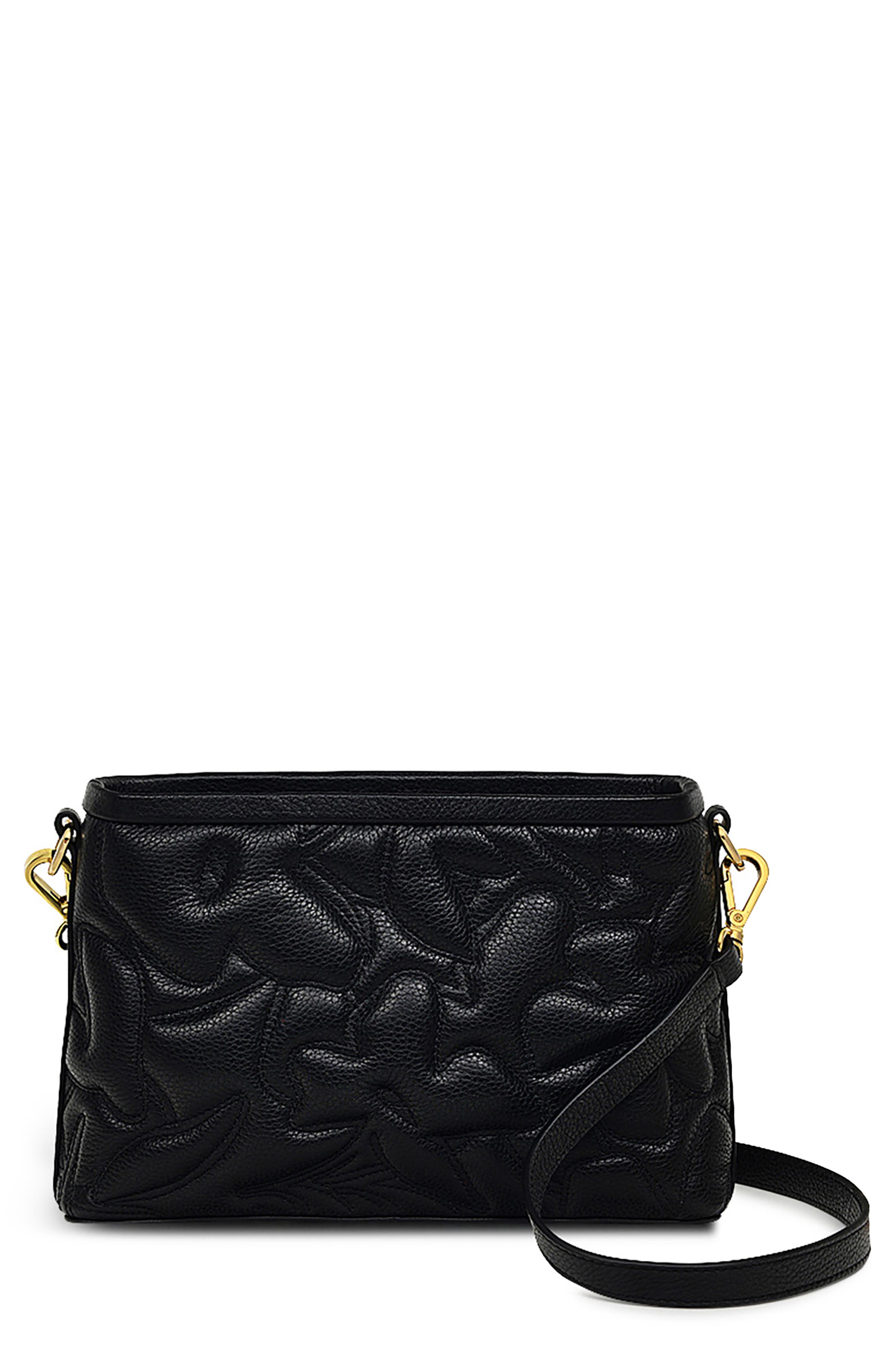 Radley Floral Street Raised Leather Shoulder Bag, Main, color, Black
