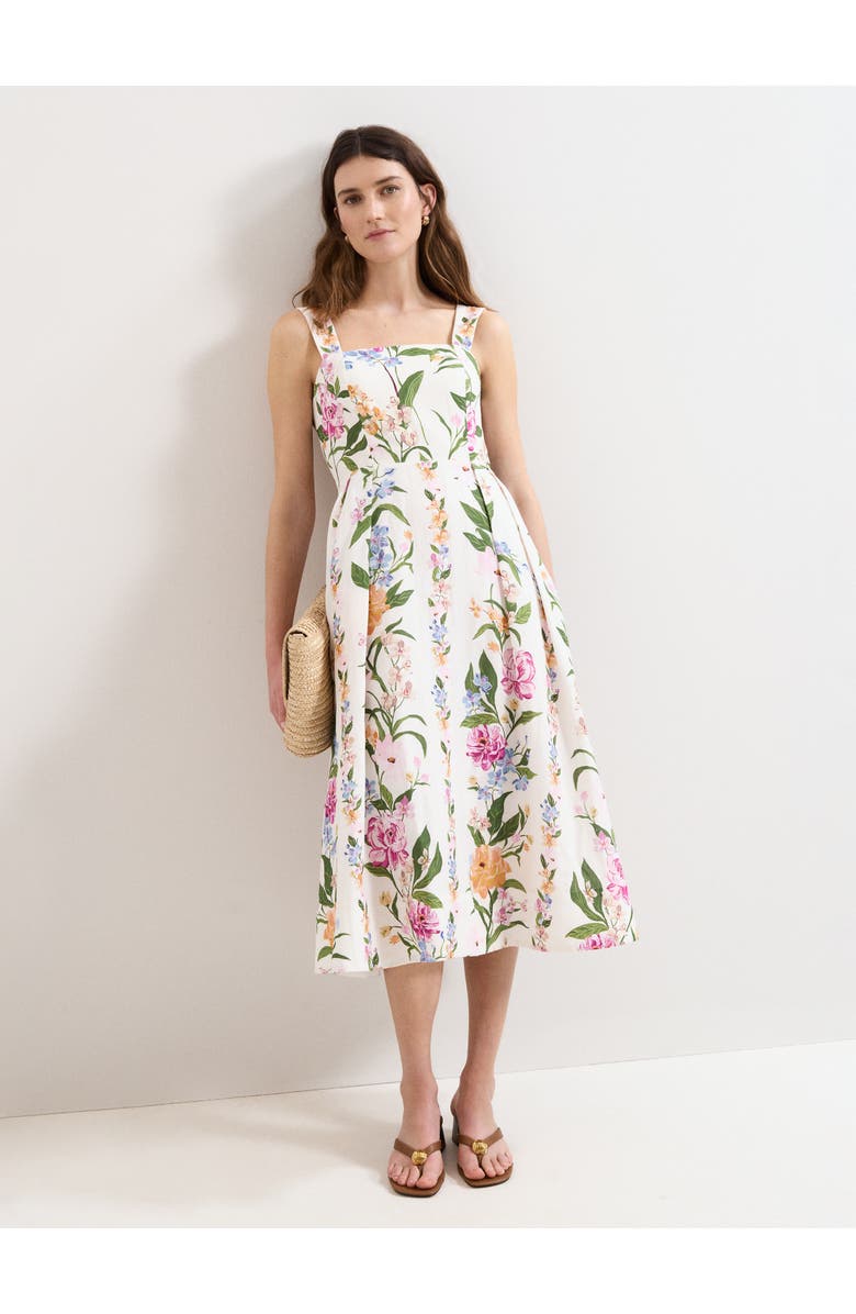 Phase Eight Lucia Linen Blend Square Neck Midi Dress, Main, color, Multi