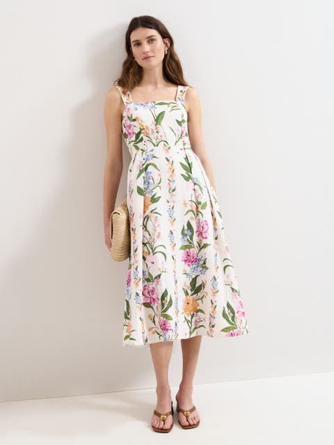 Lucia Linen Blend Square Neck Midi Dress