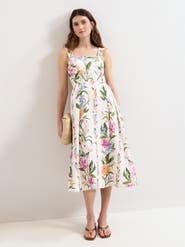 Phase Eight Lucia Linen Blend Square Neck Midi Dress