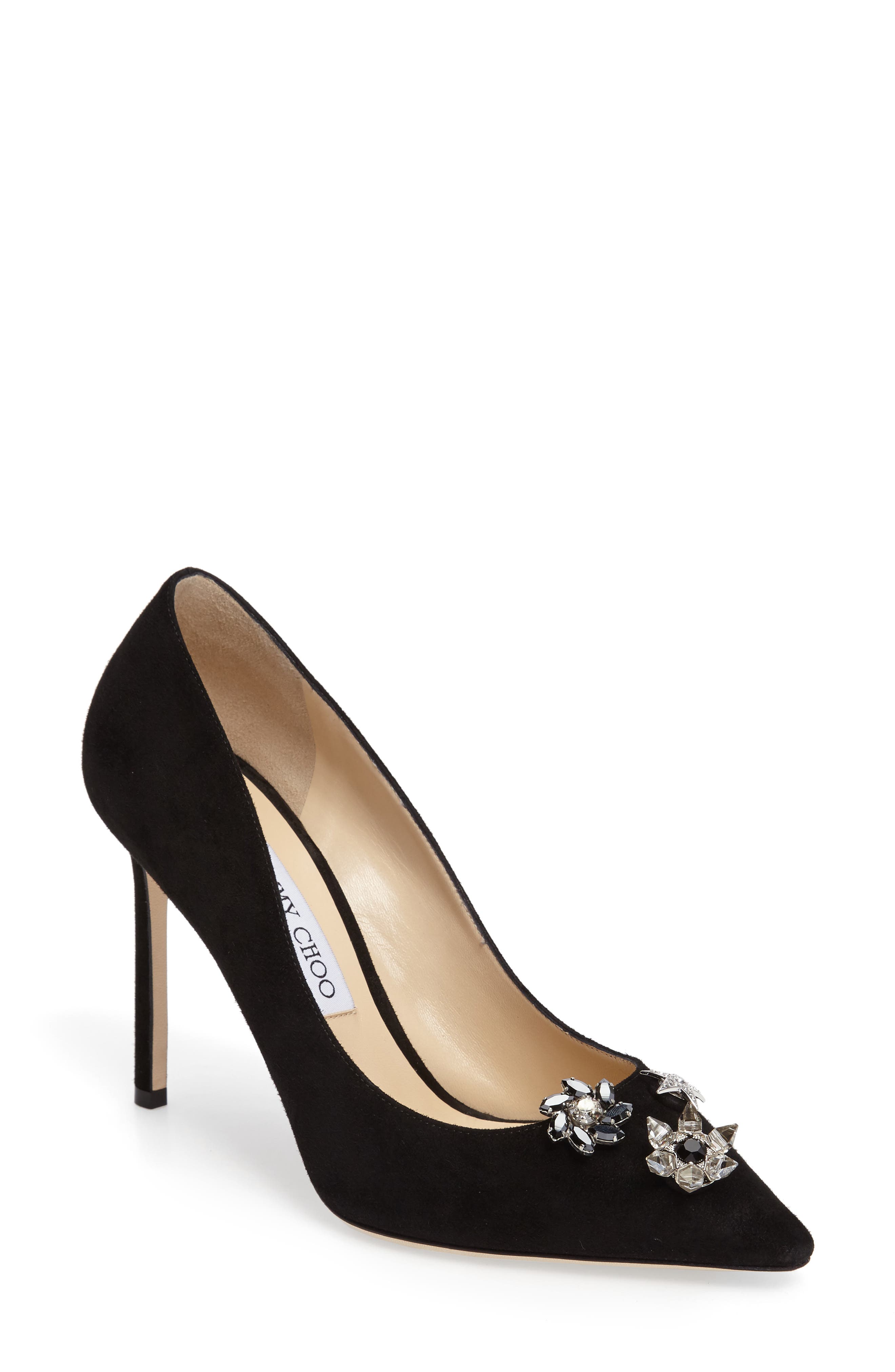 Jimmy Choo Jasmine Crystal Brooch Embellished Pump, Main, color, 