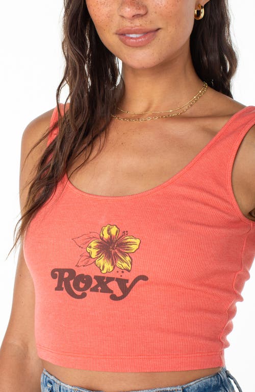 Roxy Valmos Rib Crop Graphic Tank In Sugar Coral Solid