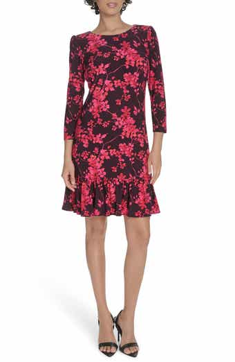 Tommy Hilfiger Floral Three-Quarter Sleeve Ruffle Hem Shift Dress