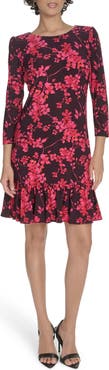 Tommy Hilfiger Floral Three-Quarter Sleeve Ruffle Hem Shift Dress
