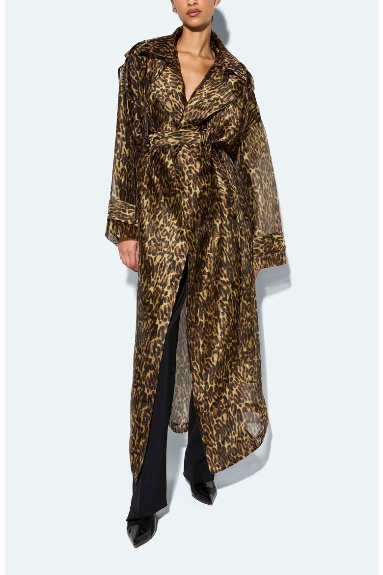 Organza Leopard Double Breasted Trench, Main, color, Leopard