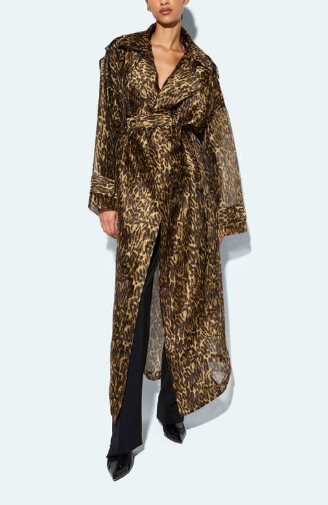 Organza Leopard Double Breasted Trench