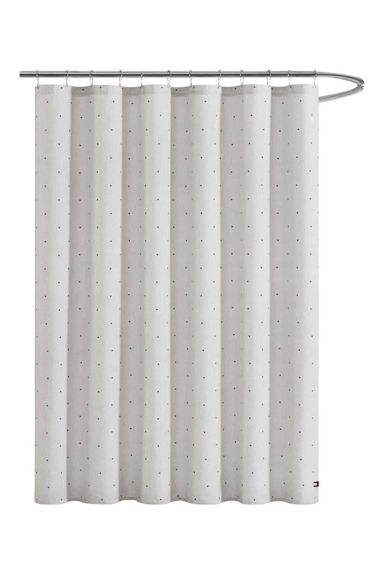 Ithaca Flag Stripe Shower Curtain, Main, color, PEWTER GREY