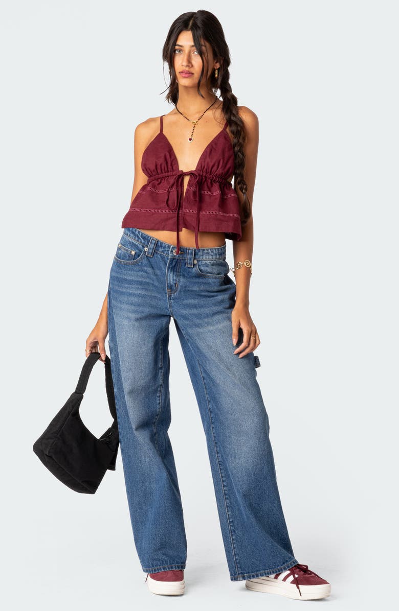 EDIKTED Candy Tie Front Crop Camisole, Alternate, color, Burgundy