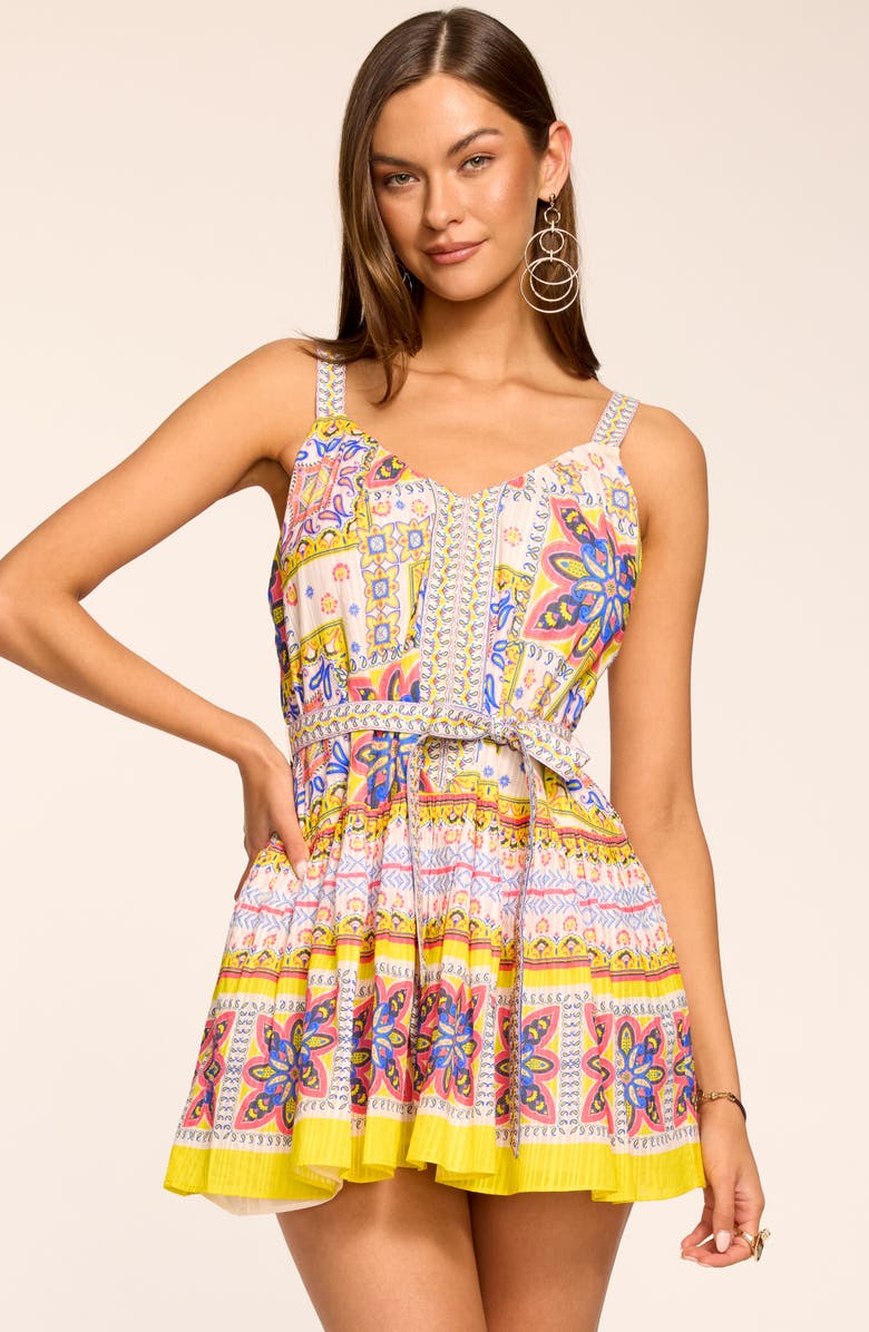 Ramy Brook Ocean Mixed Print Cotton Minidress, Alternate, color, White Piazza