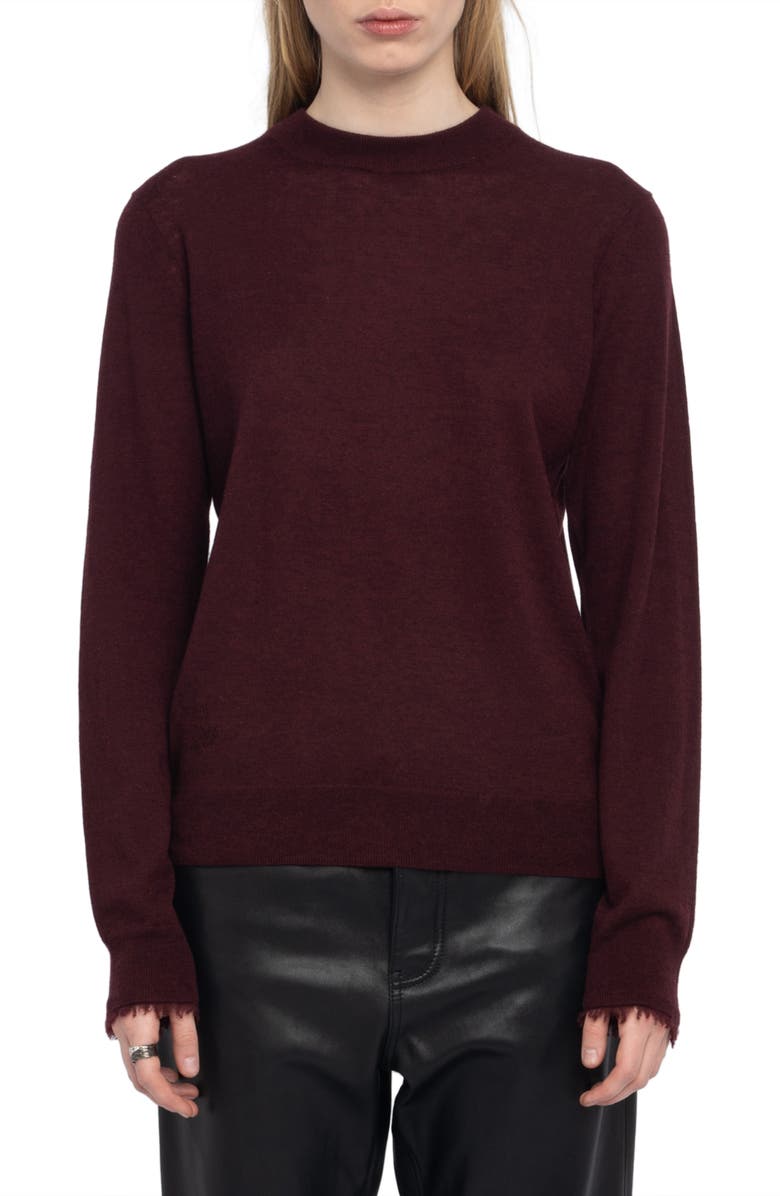Zadig & Voltaire Ivy Crewneck Cashmere Sweater, Main, color, Burgundy