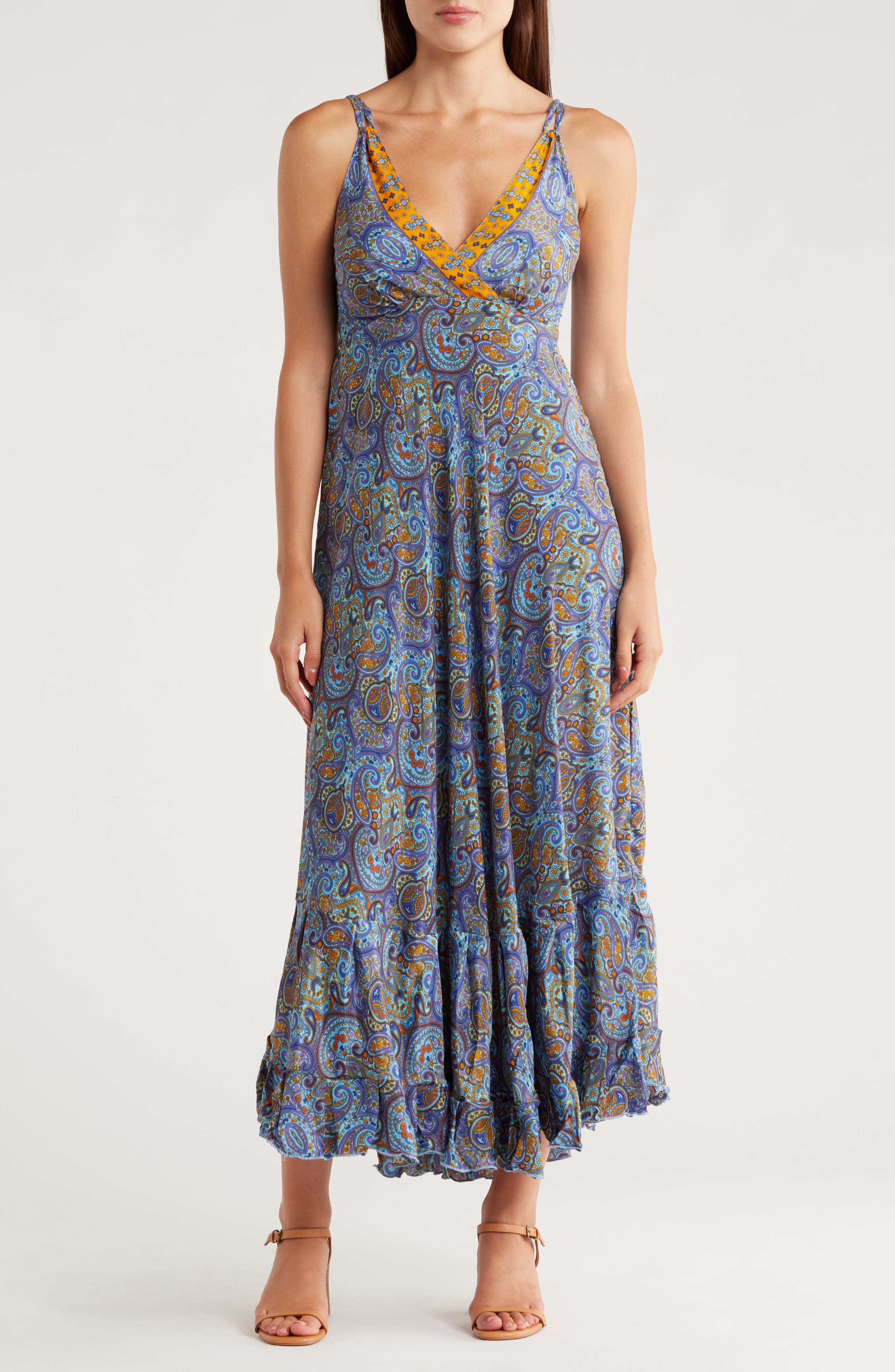 La Fiorentina Floral V-Neck Maxi Dress