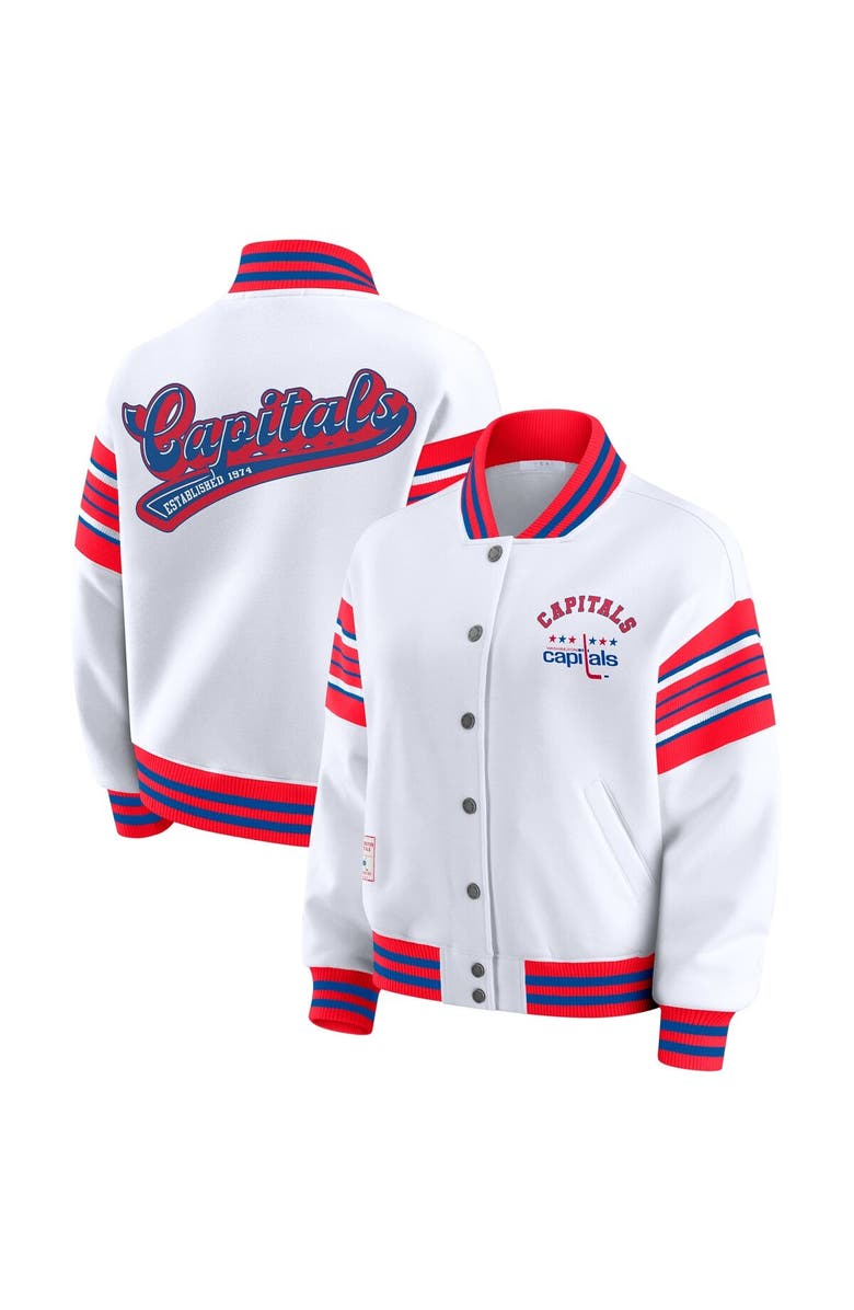 WEAR by Erin Andrews Women
s WEAR by Erin Andrews White/Red Washington Capitals Full-Snap Fleece Sweatshirt Jacket, Main, color, Red