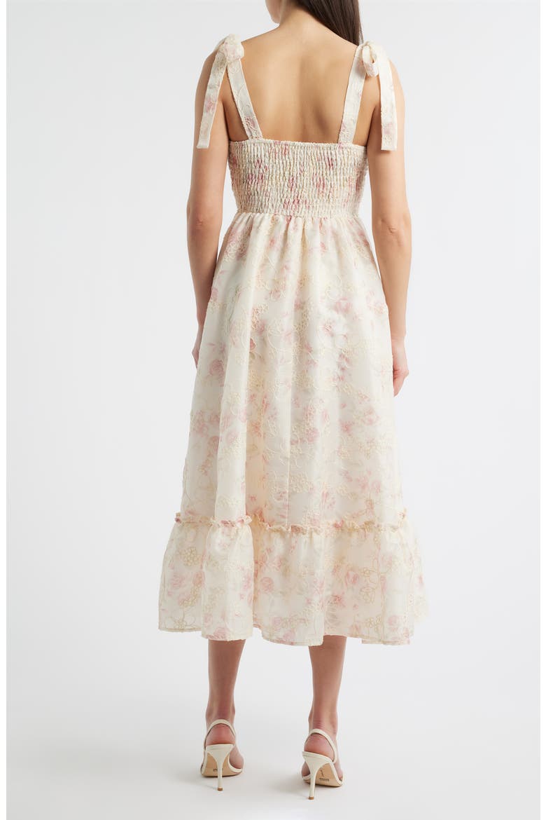 Print Tie Strap Embroidered Maxi Dress, Alternate, color, PINK MULTI