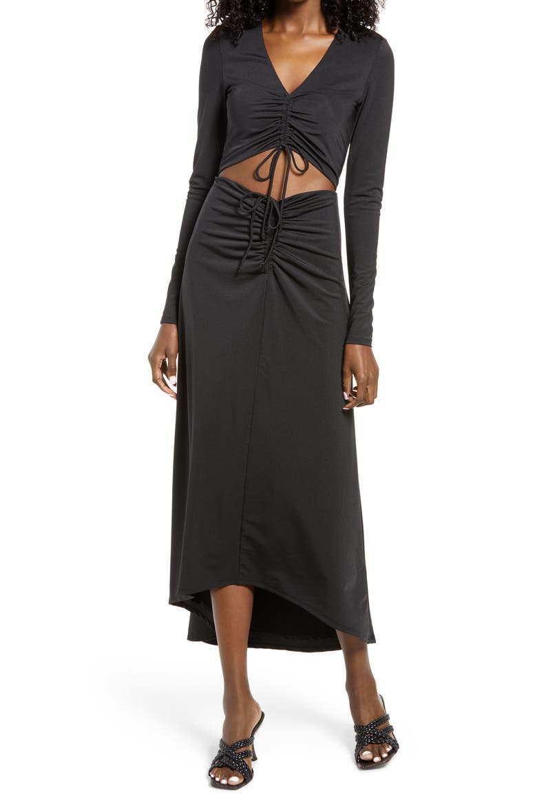 Rhys Cutout Long Sleeve Midi Dress, Main, color, NOIR