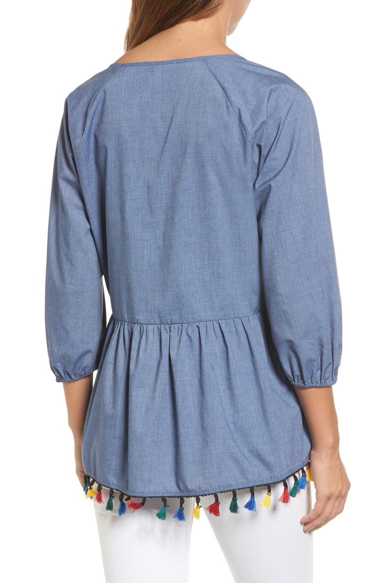 Ruffle Tassel Trim Top, Alternate, color, CHAMBRAY