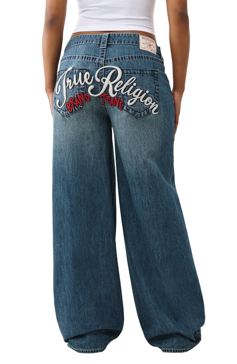 True Religion Jessie Embroidered Wide Leg Jeans, Alternate, color, Ocean Voyage