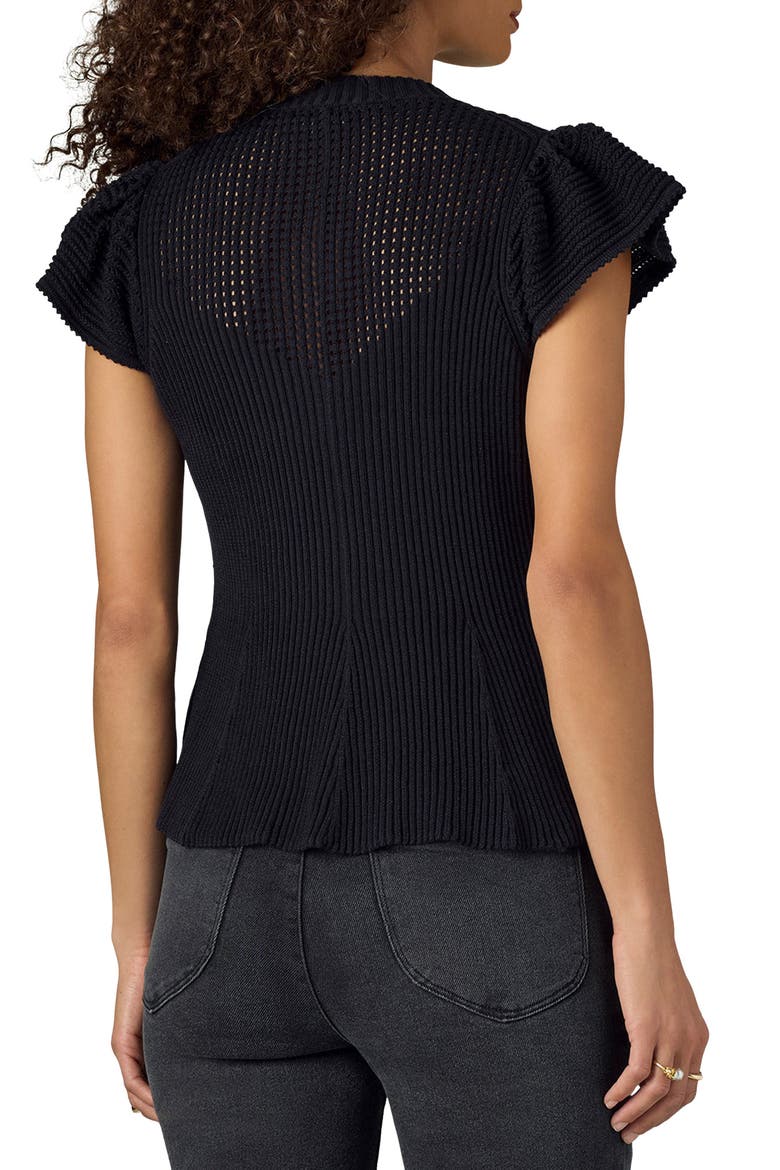 Flutter Sleeve Rib Top, Alternate, color, BLACK