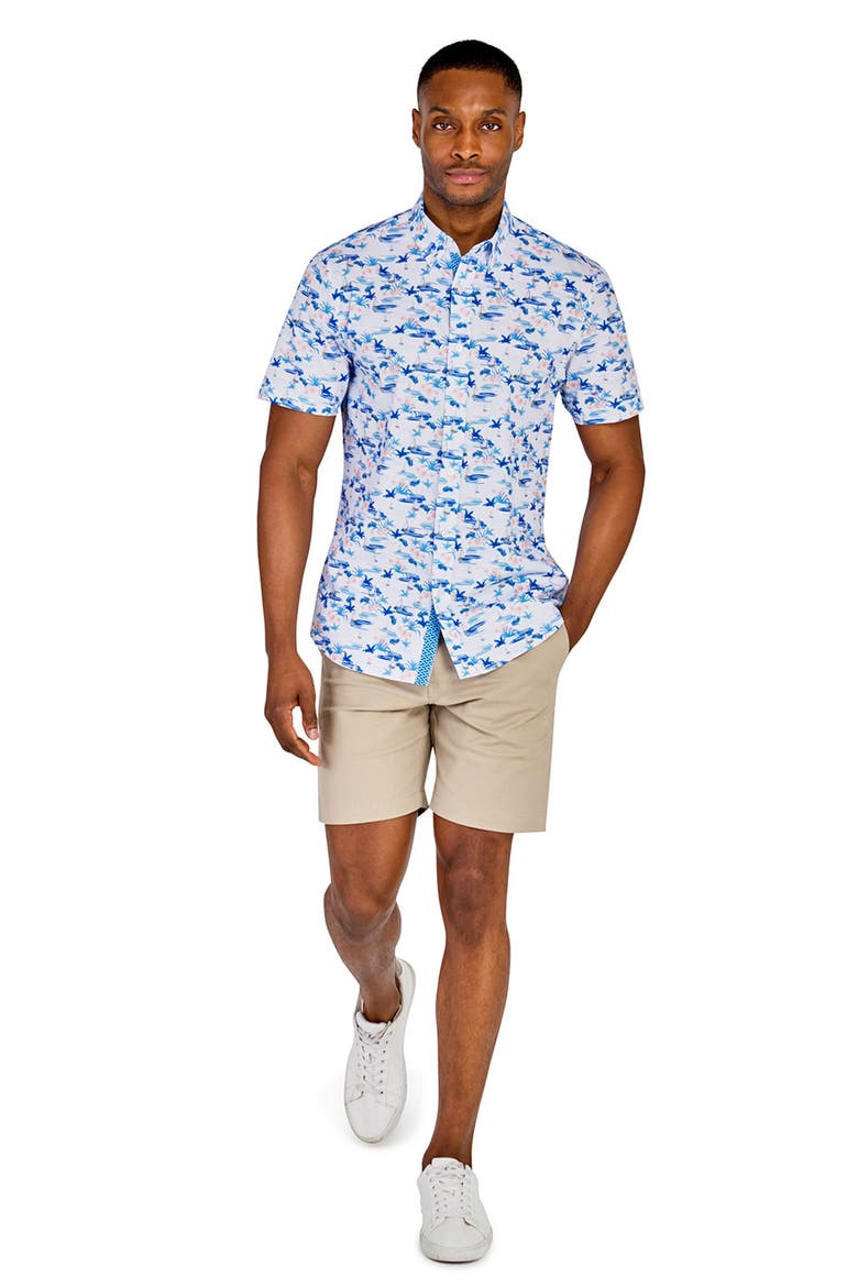 Slim Fit Sailboat Recycled 4-Way Stretch Performance Short Sleeve Shirt, Alternate, color, WHITE/BLUE
