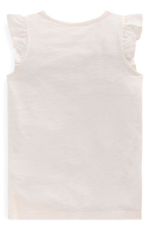 Mini Boden Kids' Pets Ruffle Shoulder Cotton Graphic Tank In Soft Ivory Pets