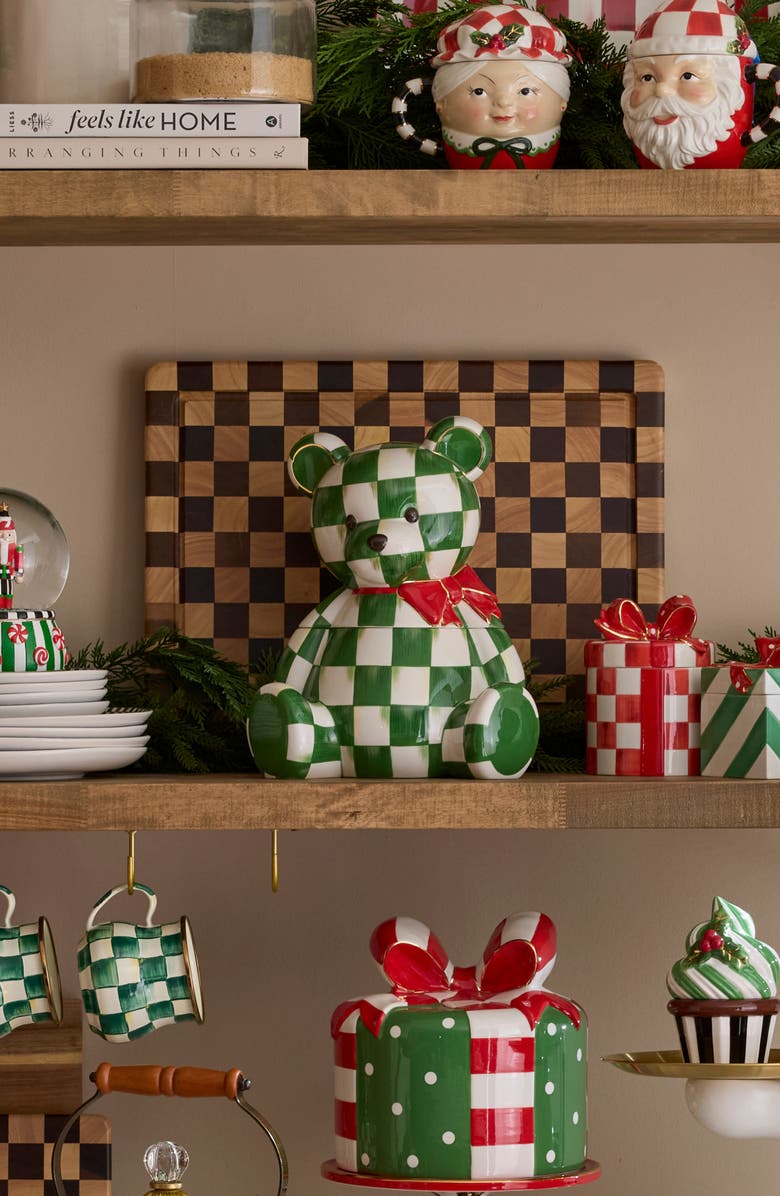 MACKENZIE CHILDS Check It Out Bear Cookie Jar, Alternate, color, Green