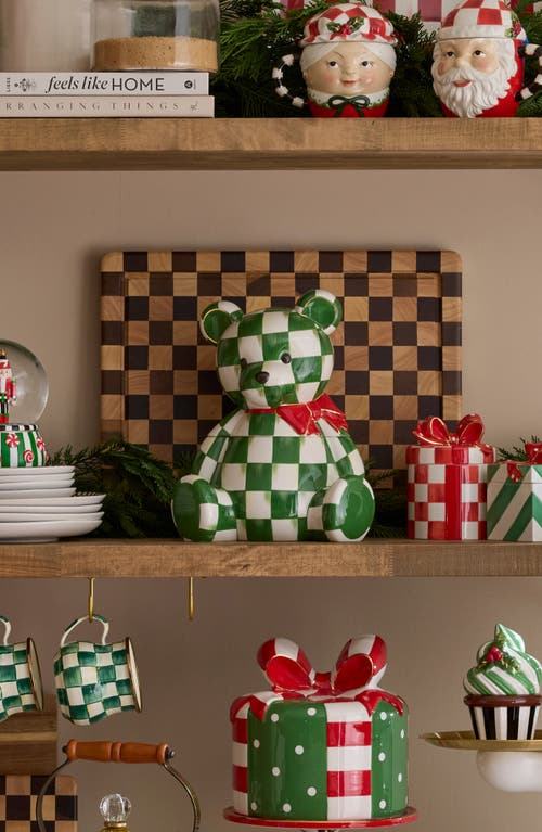 Mackenzie-childs Mackenzie Childs Check It Out Bear Cookie Jar In Green