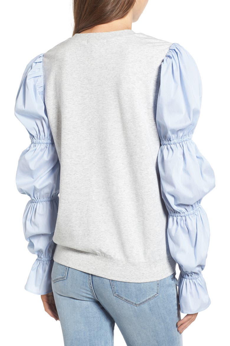 x Something Navy Poplin Sleeve Sweatshirt, Alternate, color, GREY LIGHT HEATHER COMBO