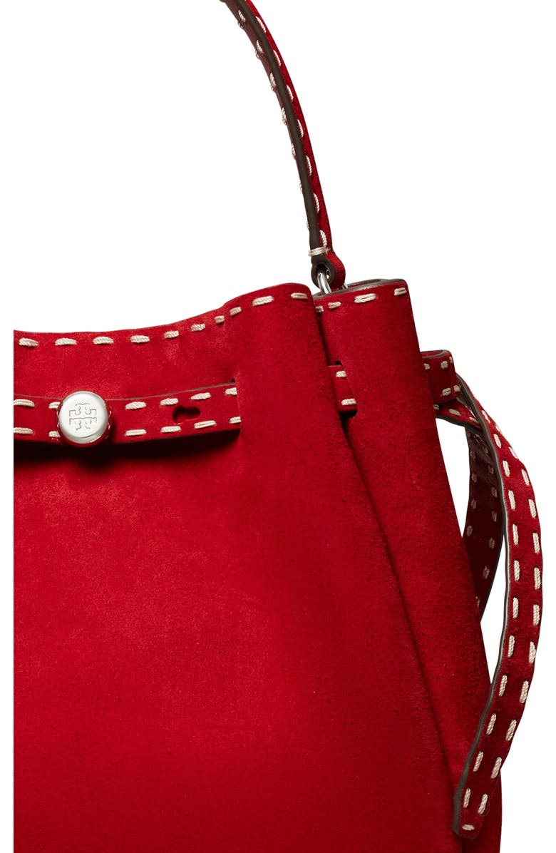 Tory Burch Romy Suede Bucket Bag, Alternate, color, Red