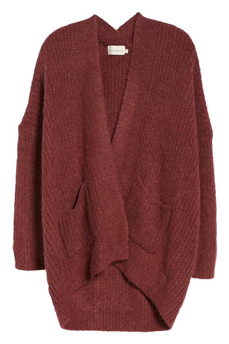 Rib Knit Open Cardigan, Alternate, color, DUST PLUM