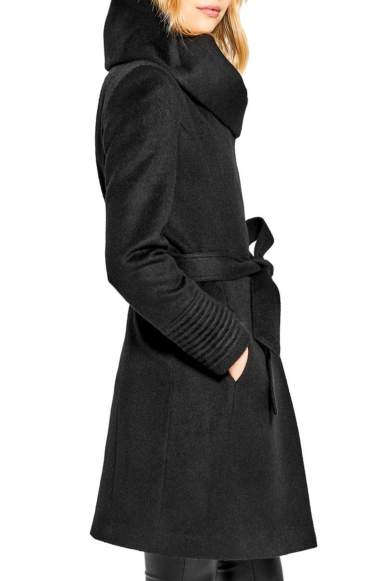 Hooded Alpaca & Wool Wrap Coat, Alternate, color, BLACK