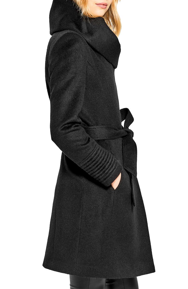 SENTALER Hooded Alpaca & Wool Wrap Coat, Alternate, color, Black