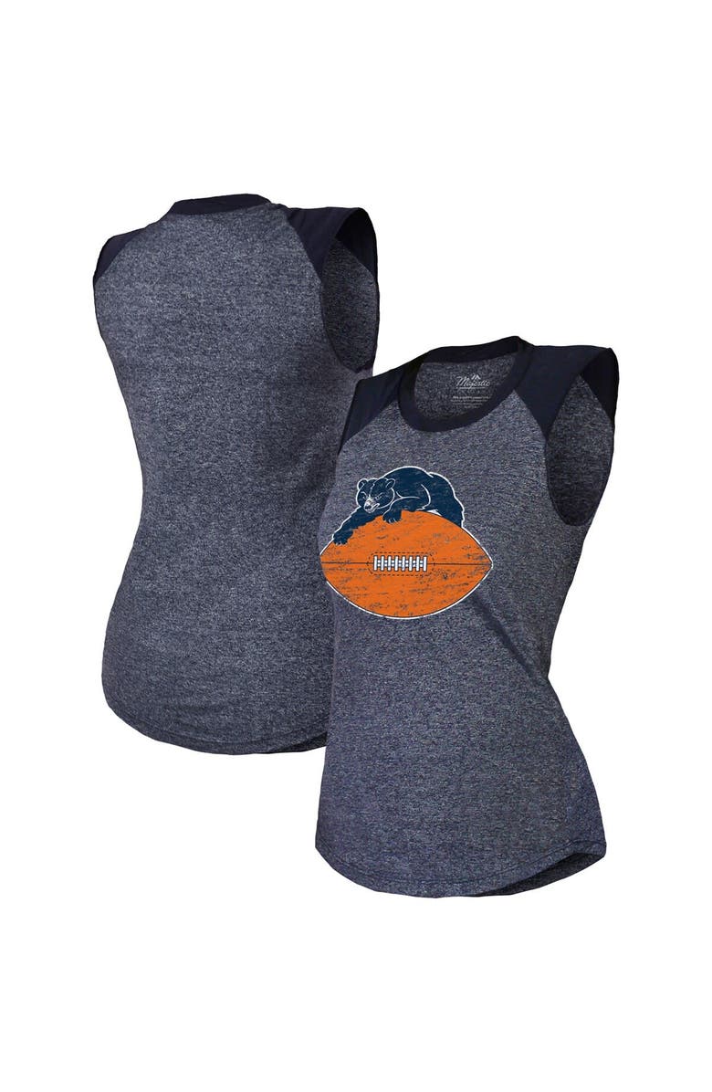 Majestic Threads Women's Majestic Threads Navy Chicago Bears Retro Tri-Blend Raglan Muscle Tank Top, Alternate, color, 