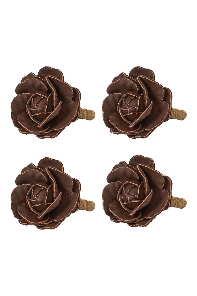Camellia Set of 4 Napkin Rings, Main, color, BROWN