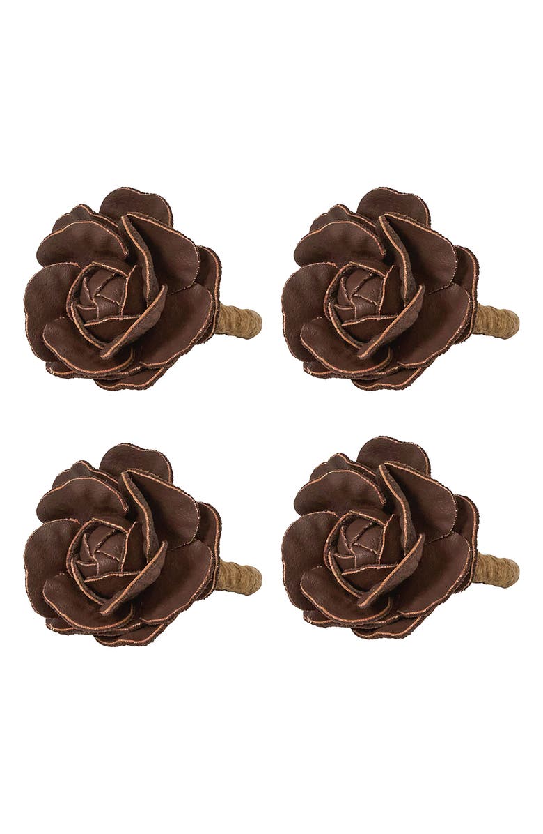 Juliska Camellia Set of 4 Napkin Rings, Main, color, Brown