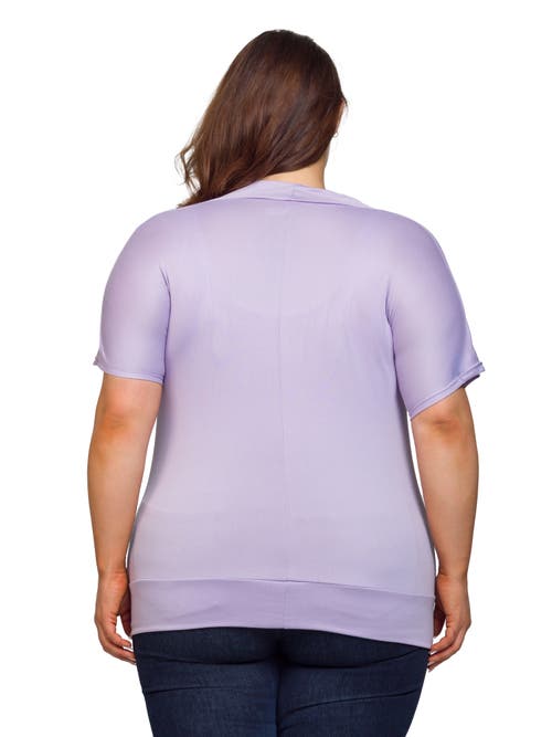 24seven Comfort Apparel Cowl Neck Short Sleeve Top With Banded Bottom In Purple