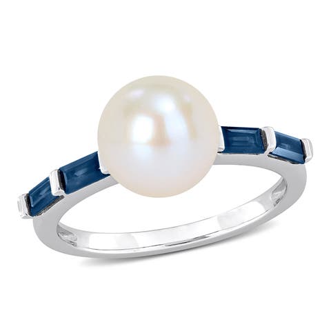 Cultured Pearl & Gemstone Ring 10k