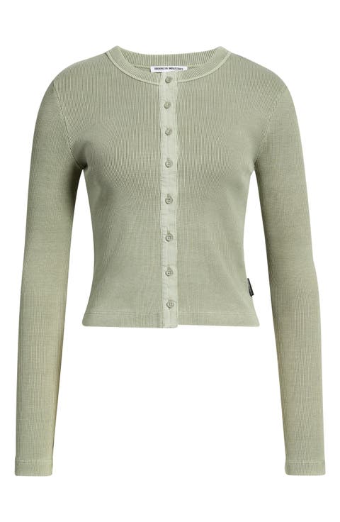 Rib Knit Stretch Cotton Button Up Top