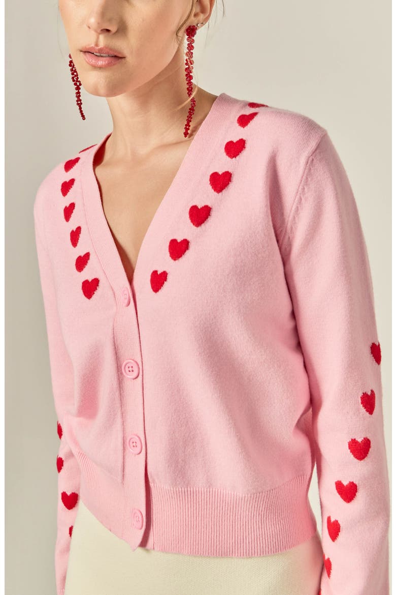 Heart V-Neck Crop Cardigan, Alternate, color, PINKRED