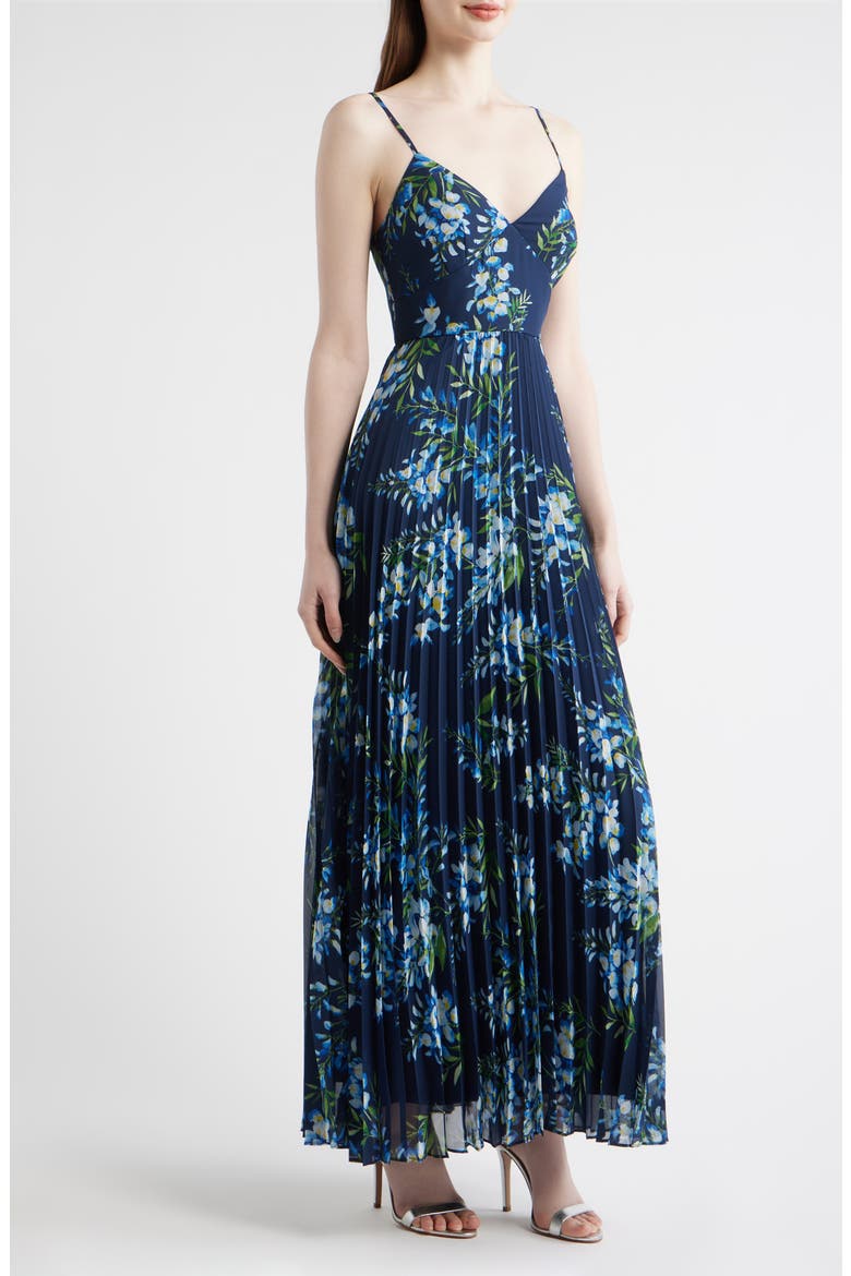 Floral Pleated Gown, Alternate, color, NAVY MULTI
