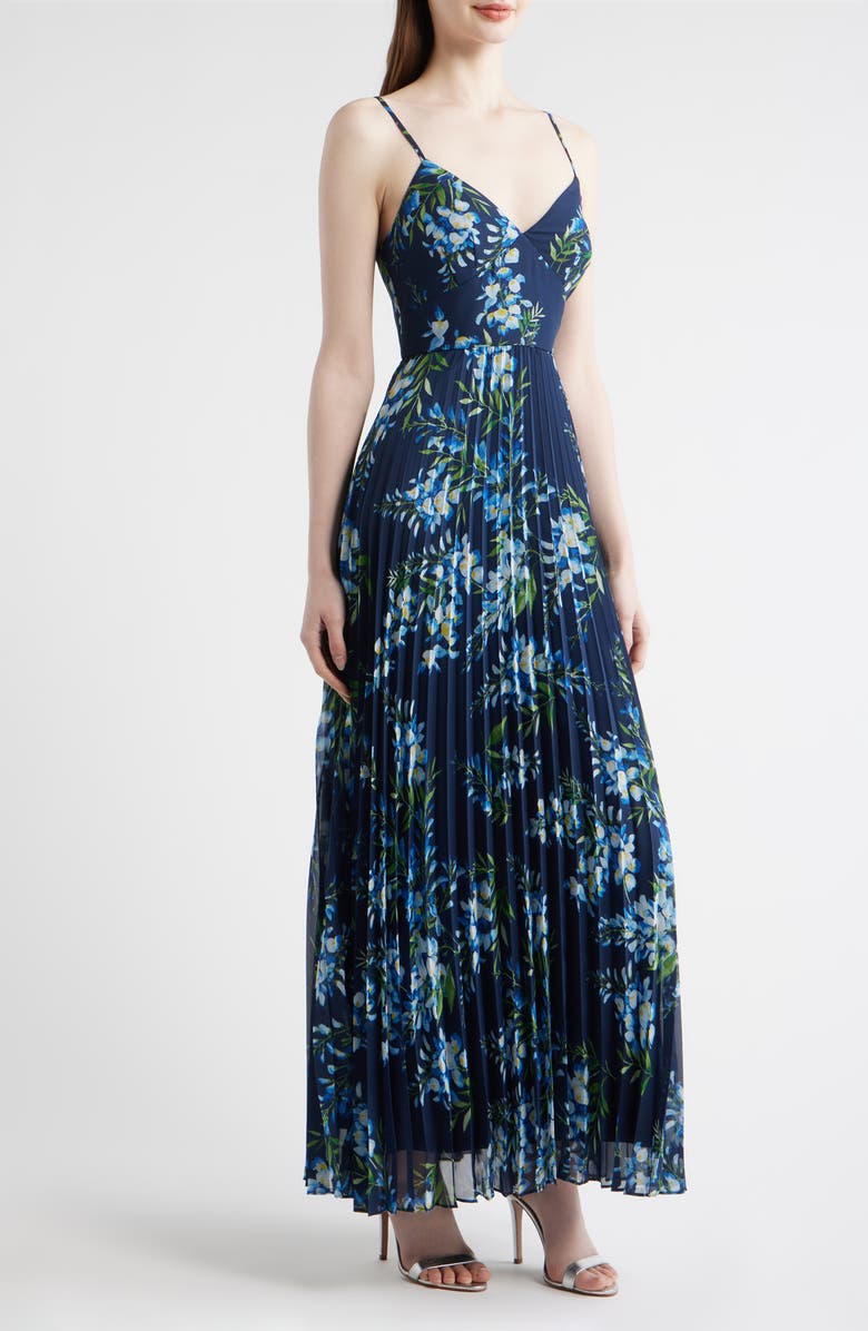 Julia Jordan Floral Pleated Gown, Alternate, color, Navy Multi
