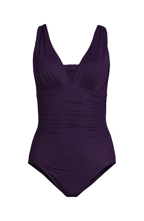 Lands' End Slendersuit Grecian Tummy Control Chlorine Resistant One Piece Swimsuit In Blackberry