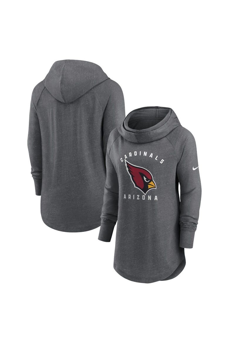 Women's Nike Heather Charcoal Arizona Cardinals Raglan Funnel Neck Pullover Hoodie, Main, color, Heather Charcoal