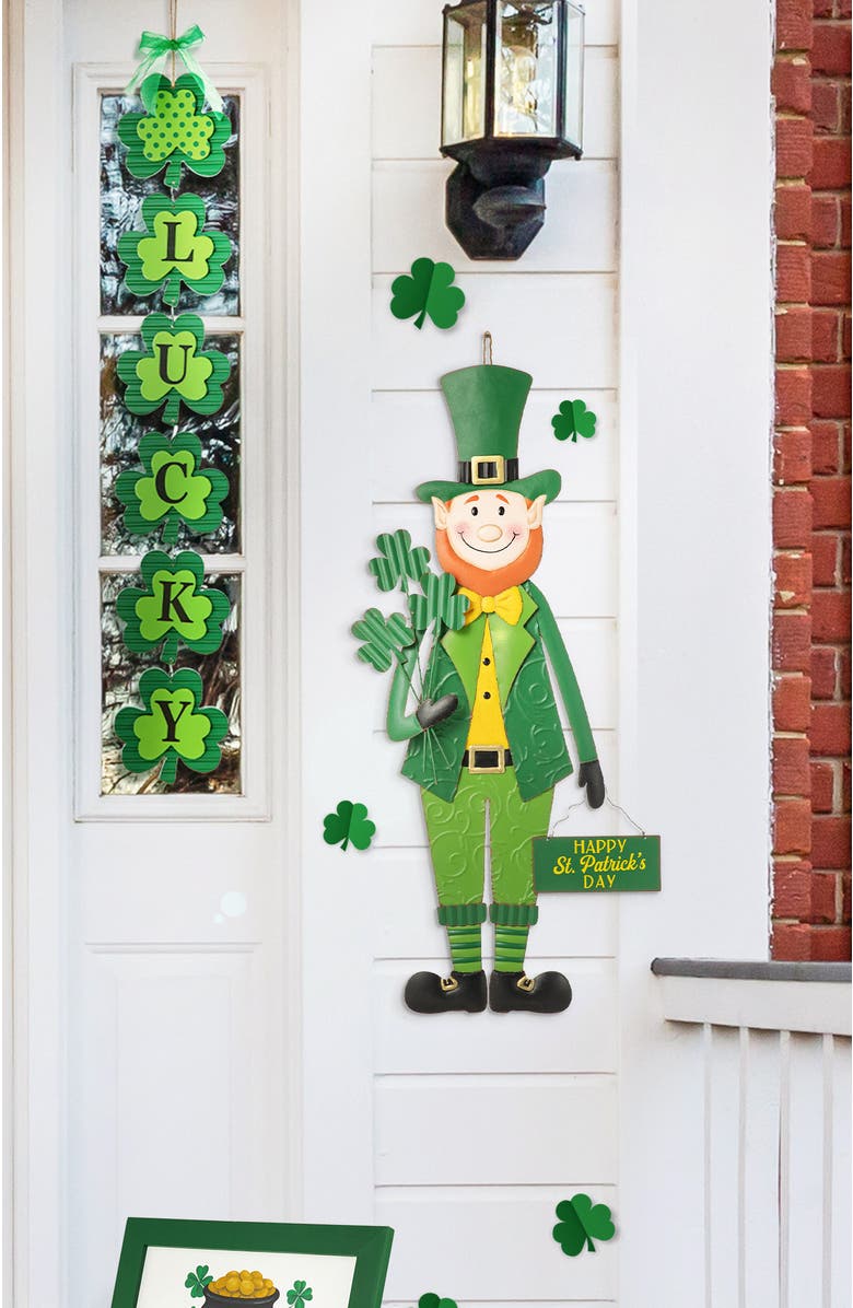 Glitzhome St. Patrick
s Metal Leprechaun Yard Stake Standing Decor or Wall Sign, Alternate, color, Green