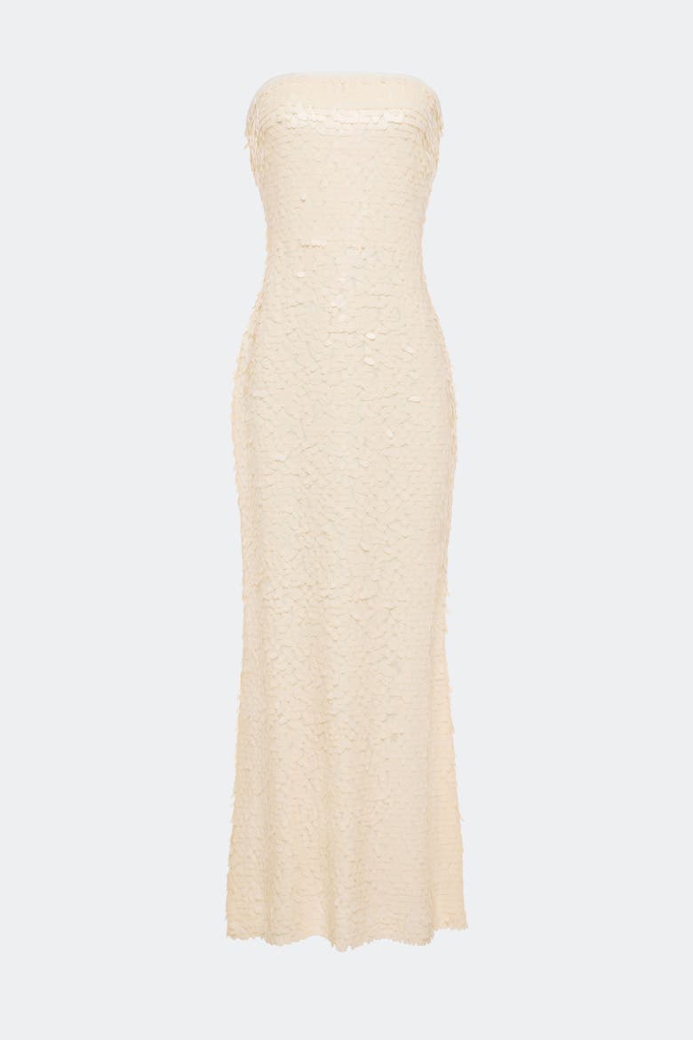 Sculpty Strapless Teardrop Sequin Dress, Alternate, color, Bone